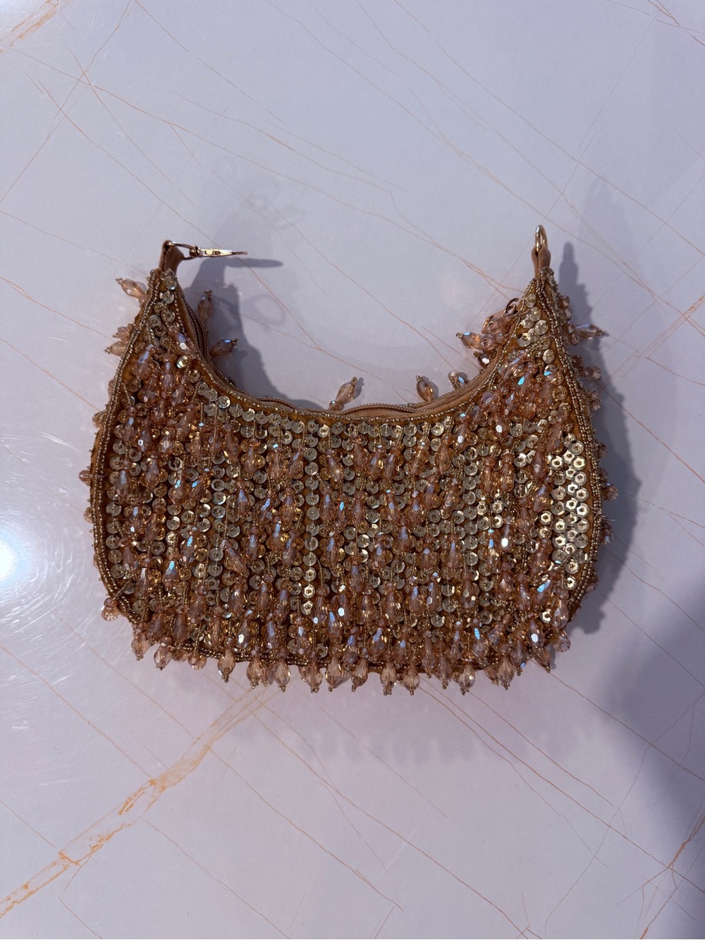 Lulu's Rose Gold Beaded Sequin Evening Clutch